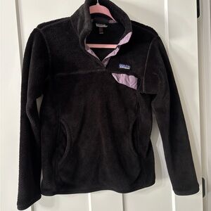 Patagonia Re-tool Snap-T pullover Black Fleece with Purple Trim, flawed SZ‎ S